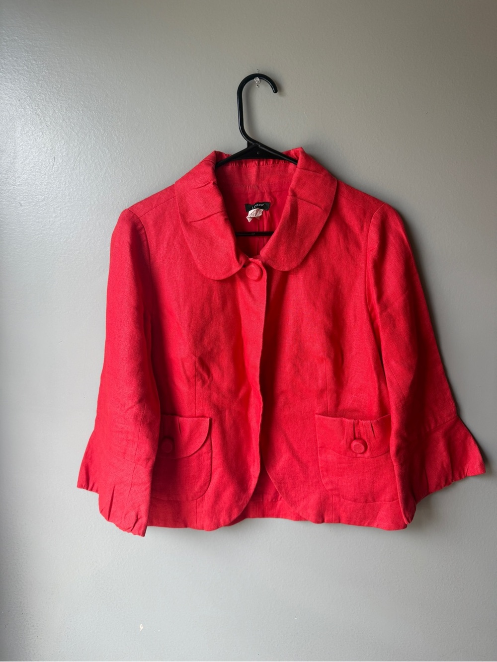 100% Linen J Crew Cropped Blazer Jacket Women’s Size 4 Red Coral